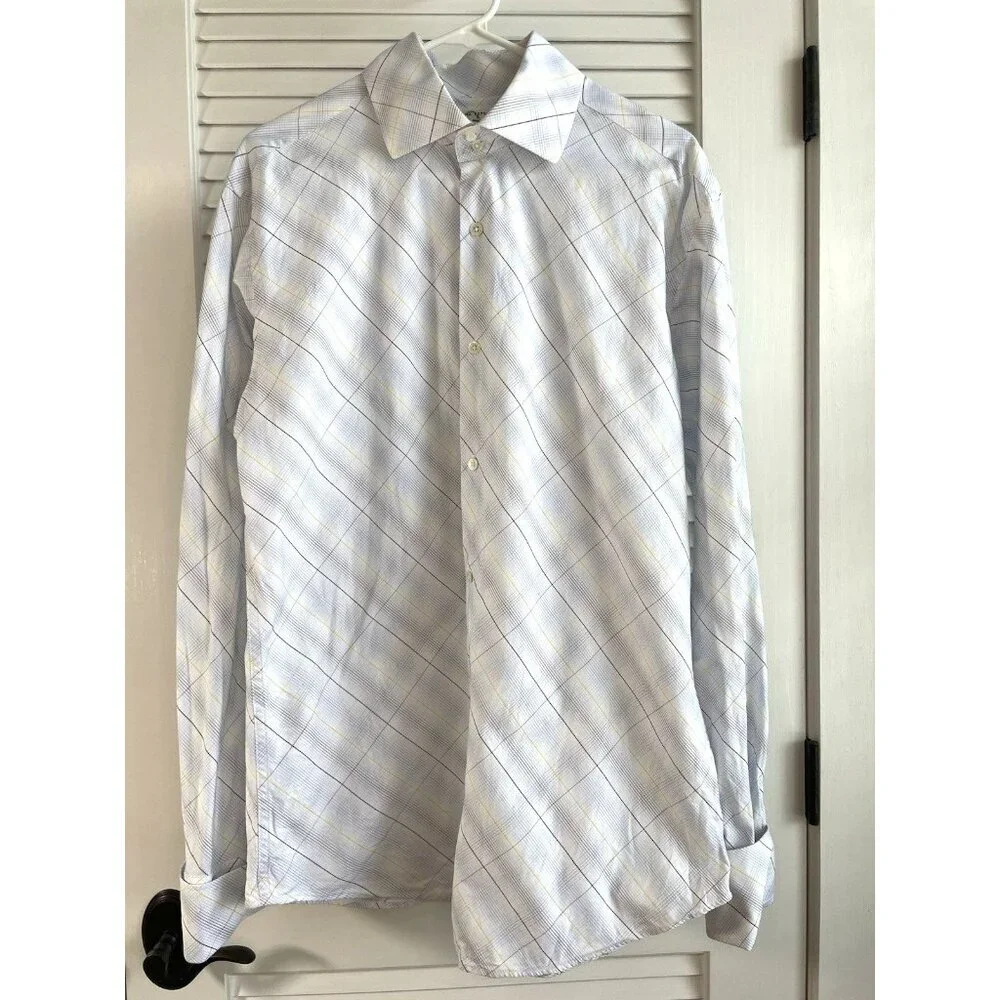 Banana Republic White Blue Pattern Collard Button Up Long Sleeve Men's Shirt L